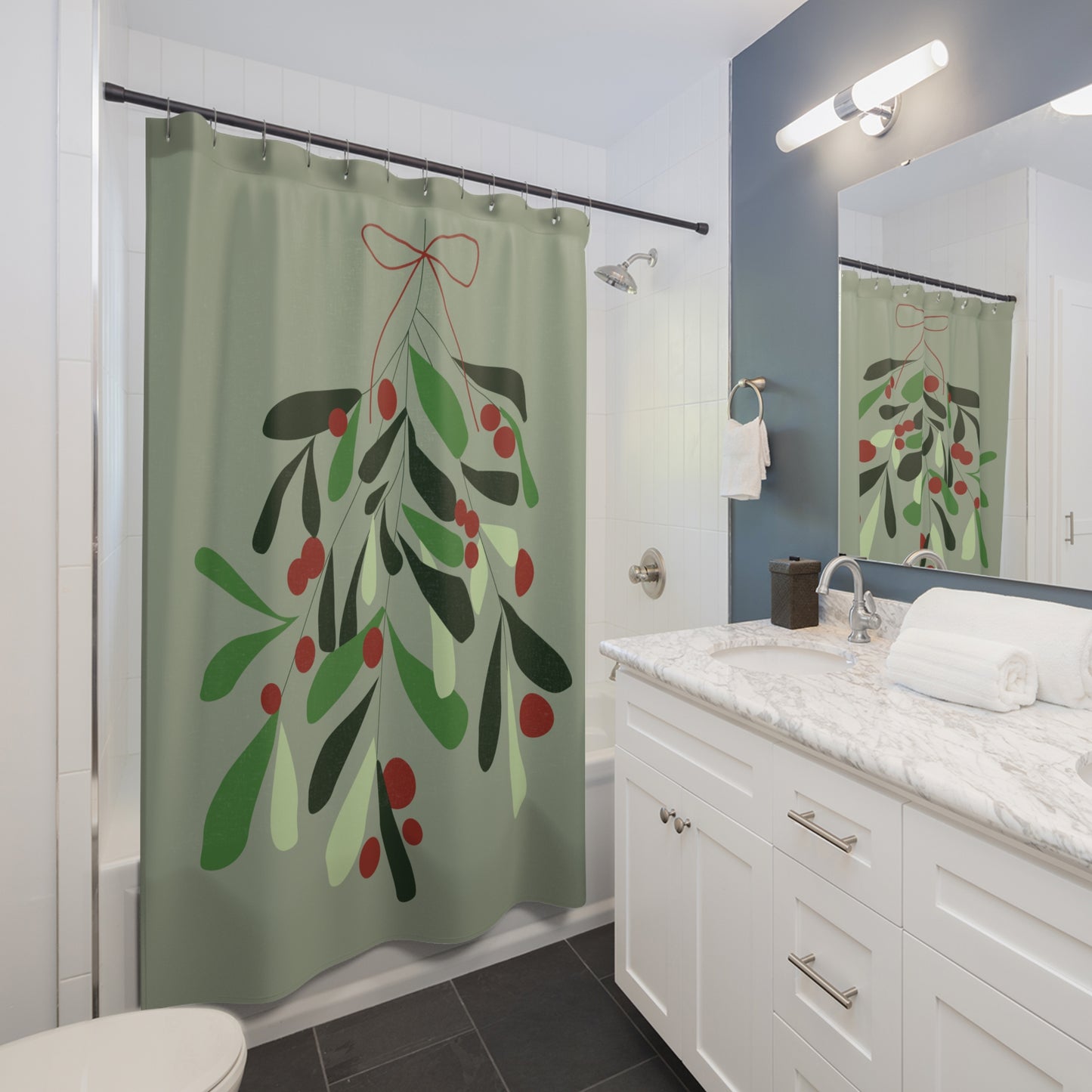 A Holiday Shower Curtain - Mistletoe